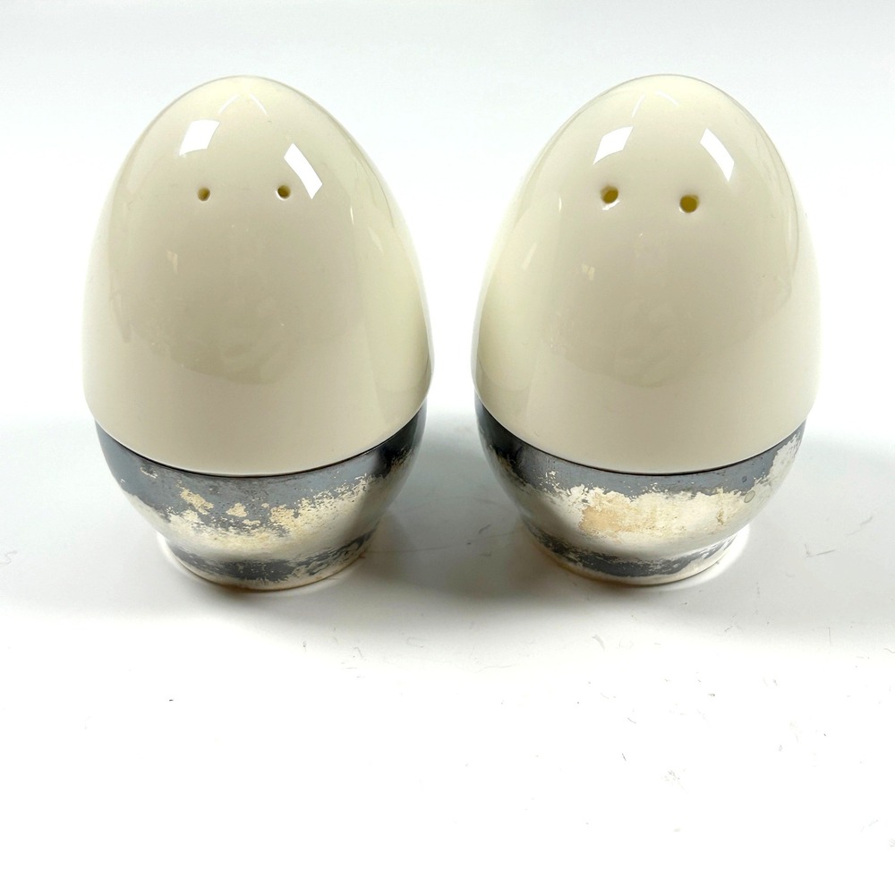 Towle Sterling Silver & Lenox Porcelain Egg Vintage Salt & Pepper‎ Shakers #461